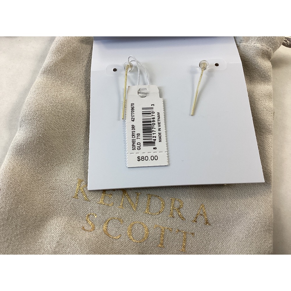Kendra Scott Sookie Earrings Gold Crystal Feather Weight Dangle Drop‎ - Picture 3 of 5